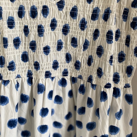 H&M White with Blue Dots Summer Dress Smocked Top 100% Cotton Full Skirt Size L - Picture 5 of 6